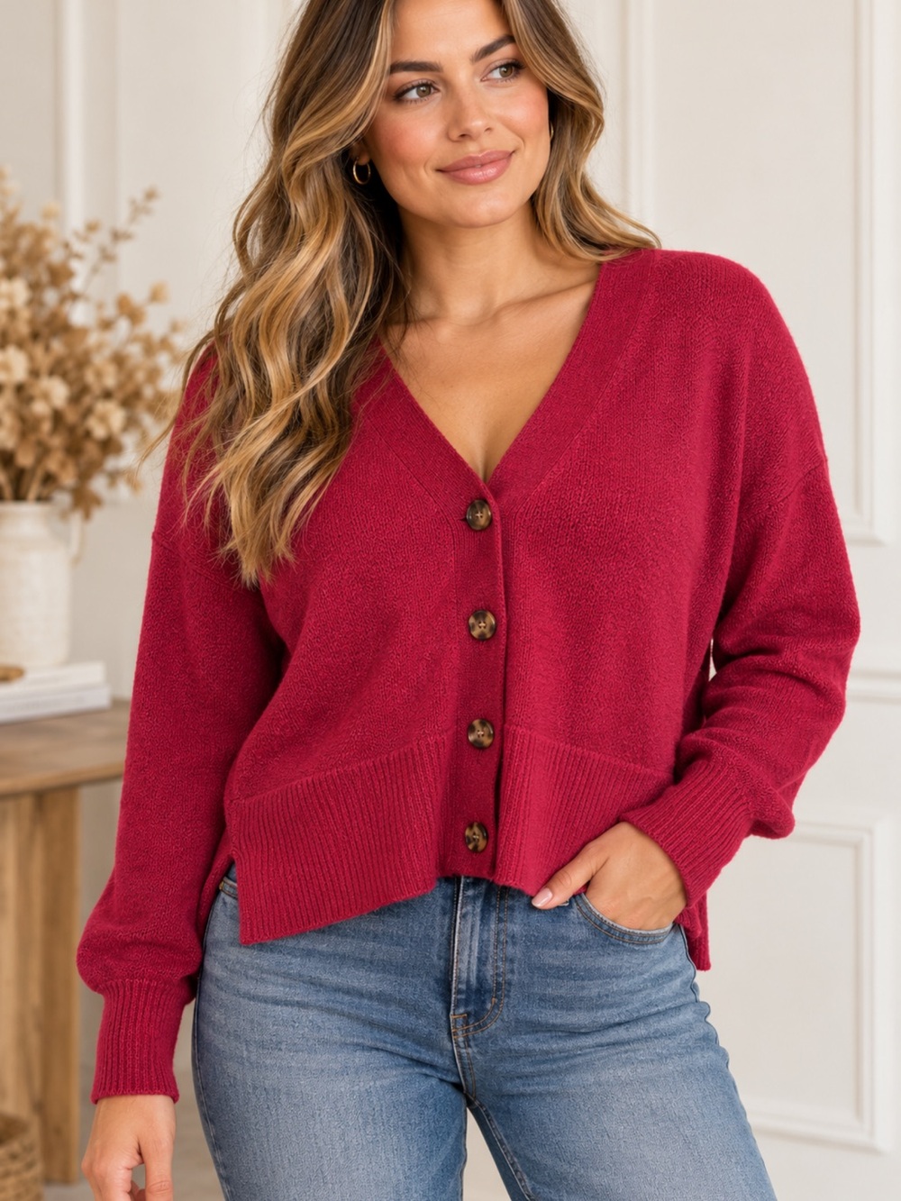 GAP Women's Button-Front Cardigan - Raspberry Pink